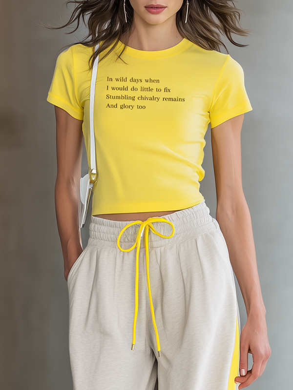 Women's Fashionable Casual Yellow T-shirt With Letter Print