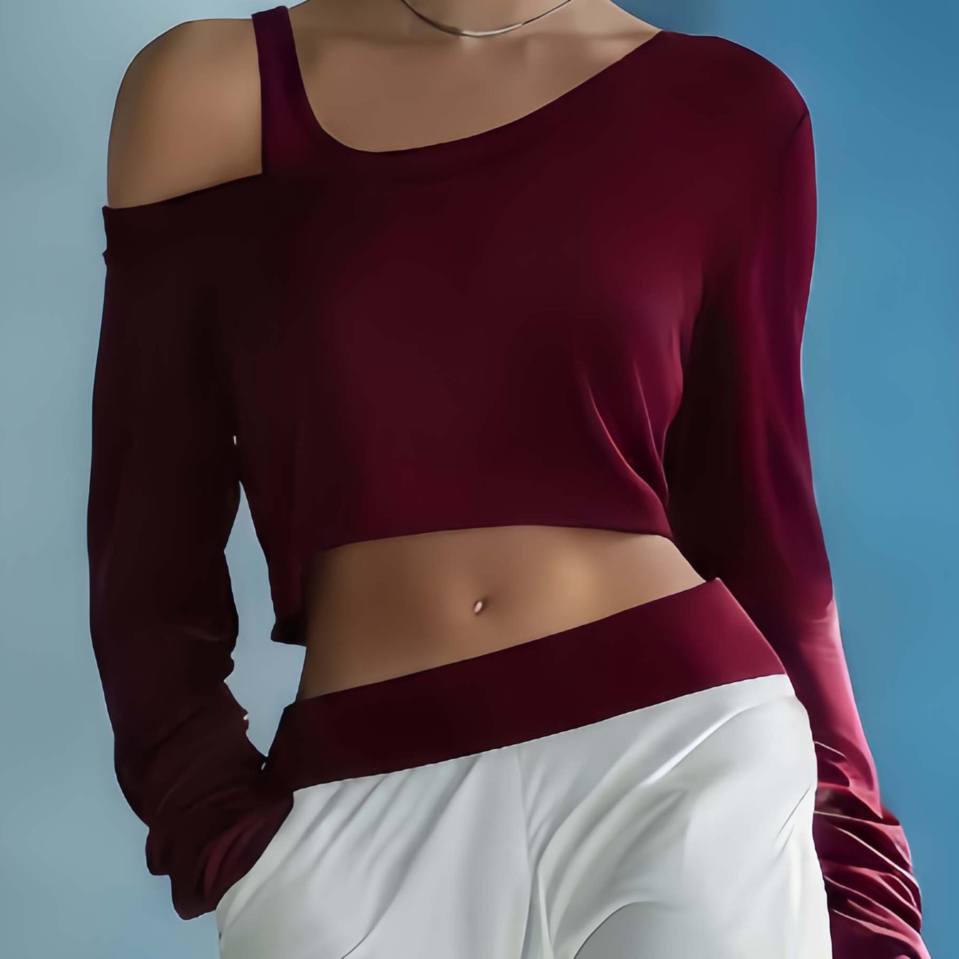 Women's Stylish Casual Dark Blue Off-the-shoulder Top