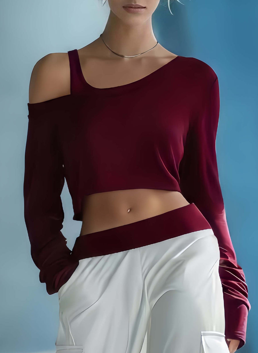 Women's Stylish Casual Dark Blue Off-the-shoulder Top