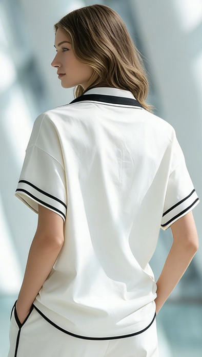 Women's Stylish Casual White Short-sleeved Top With A Lapel Collar