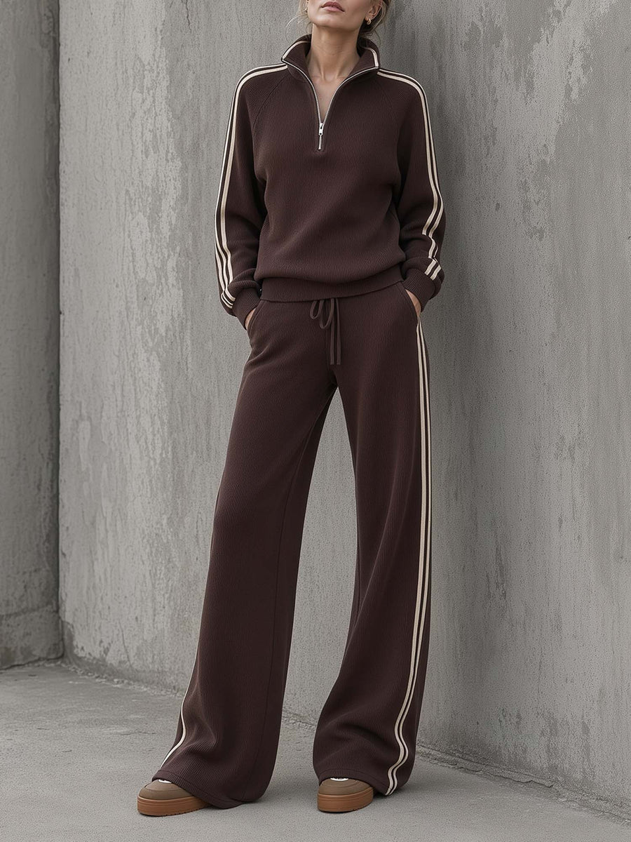 Espresso Half-Zip Knit Top & Wide-Leg Pant Set