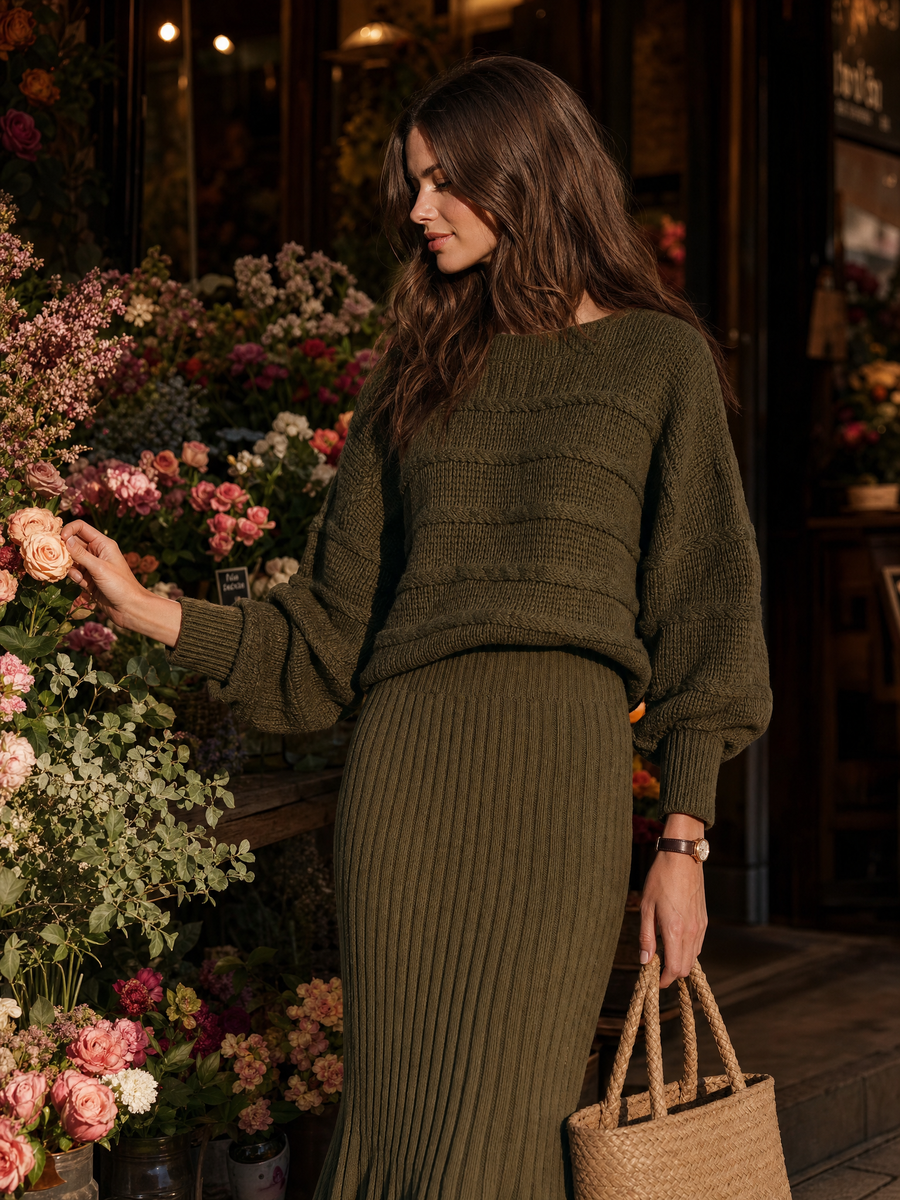 Vintage-style Loose-fit Cable-knit Crew-neck Sweater