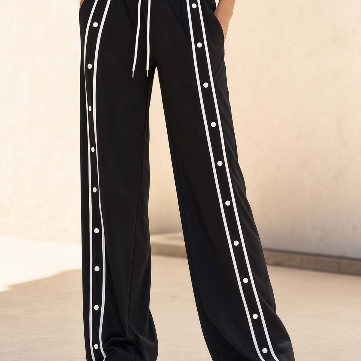 Classic Black Trousers With Stylish Decorative Buttons