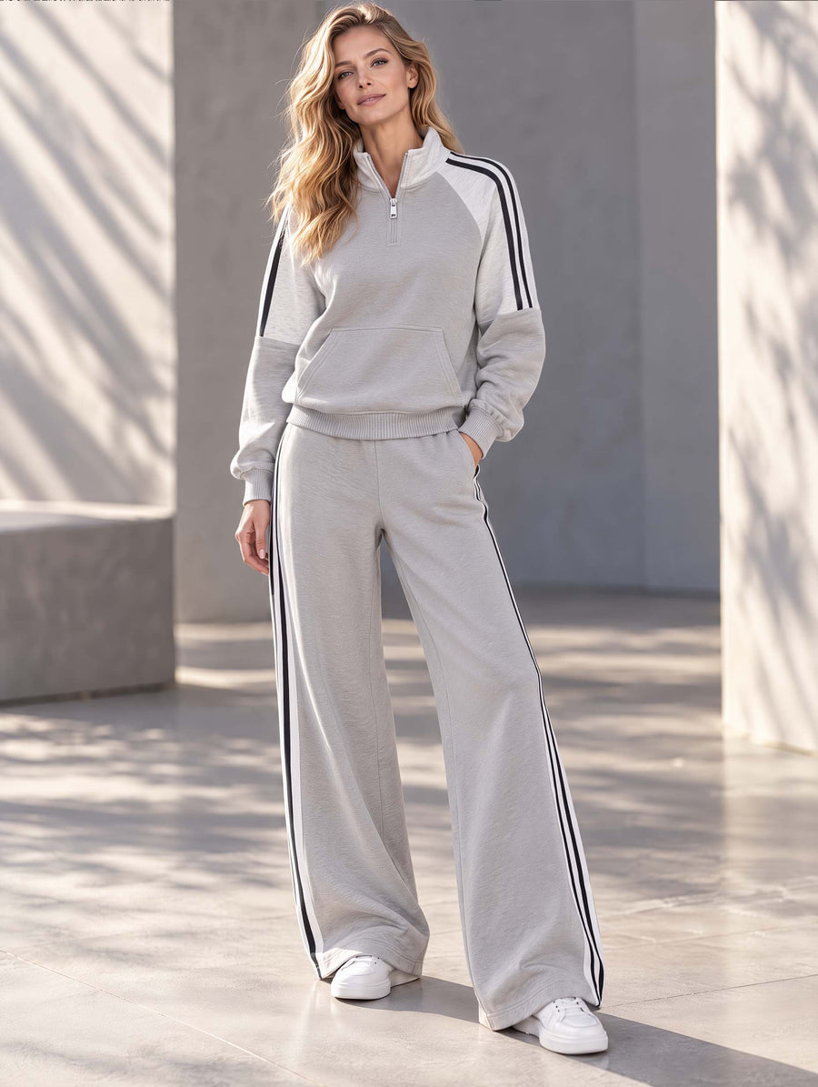 Grey Long-sleeve Sweatshirt And Sweatpants Set In A Sporty, Stylish Look