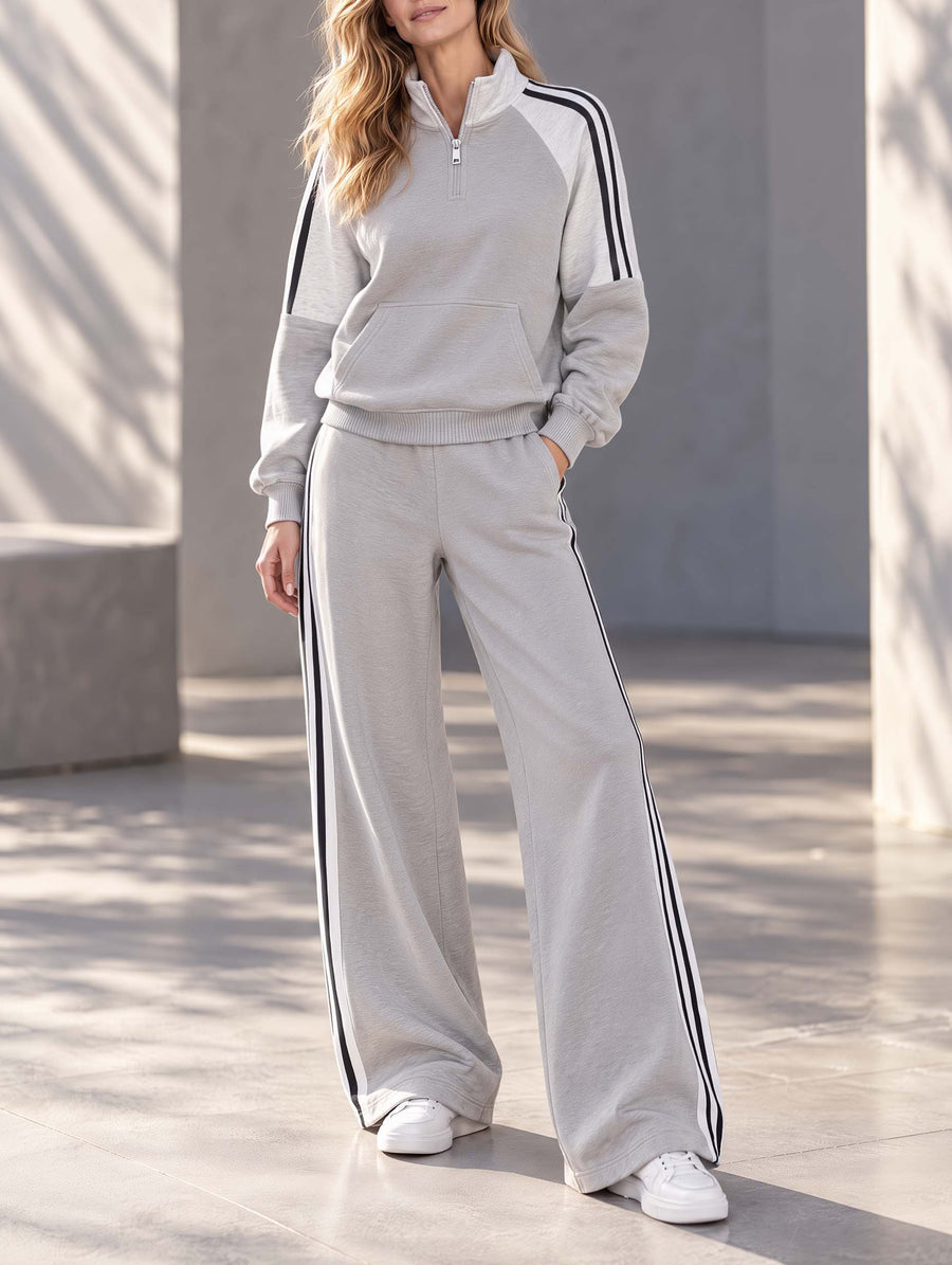 Grey Long-sleeve Sweatshirt And Sweatpants Set In A Sporty, Stylish Look