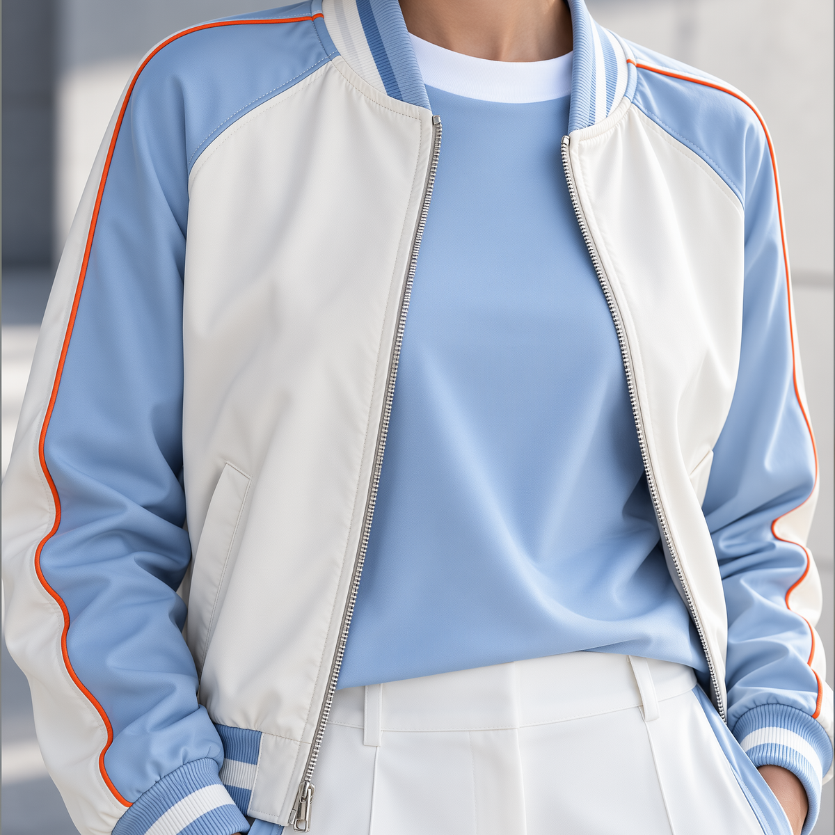 Women's Blue Color-Block Zip-Up Baseball Jacket