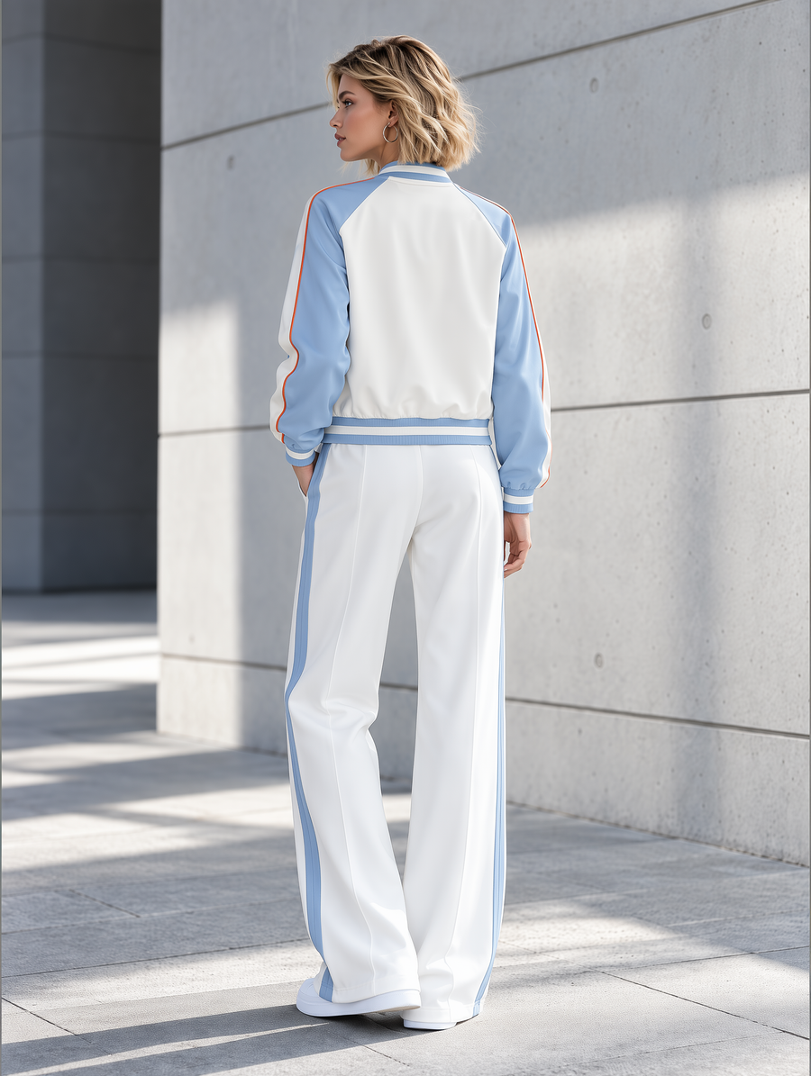 Women's Blue Color-Block Zip-Up Baseball Jacket