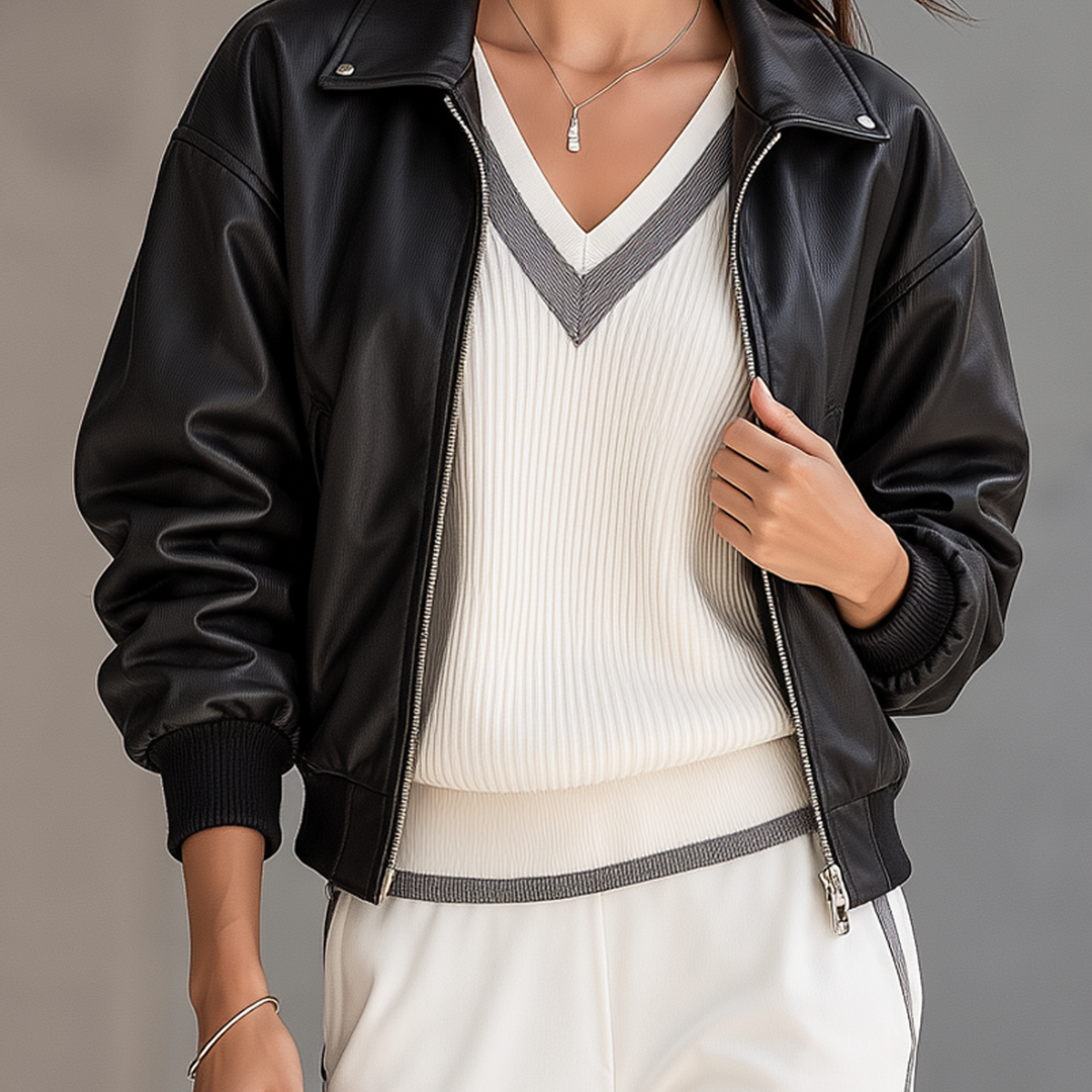 Black Matte Non-Wash PU Leather Jacket With Lapel