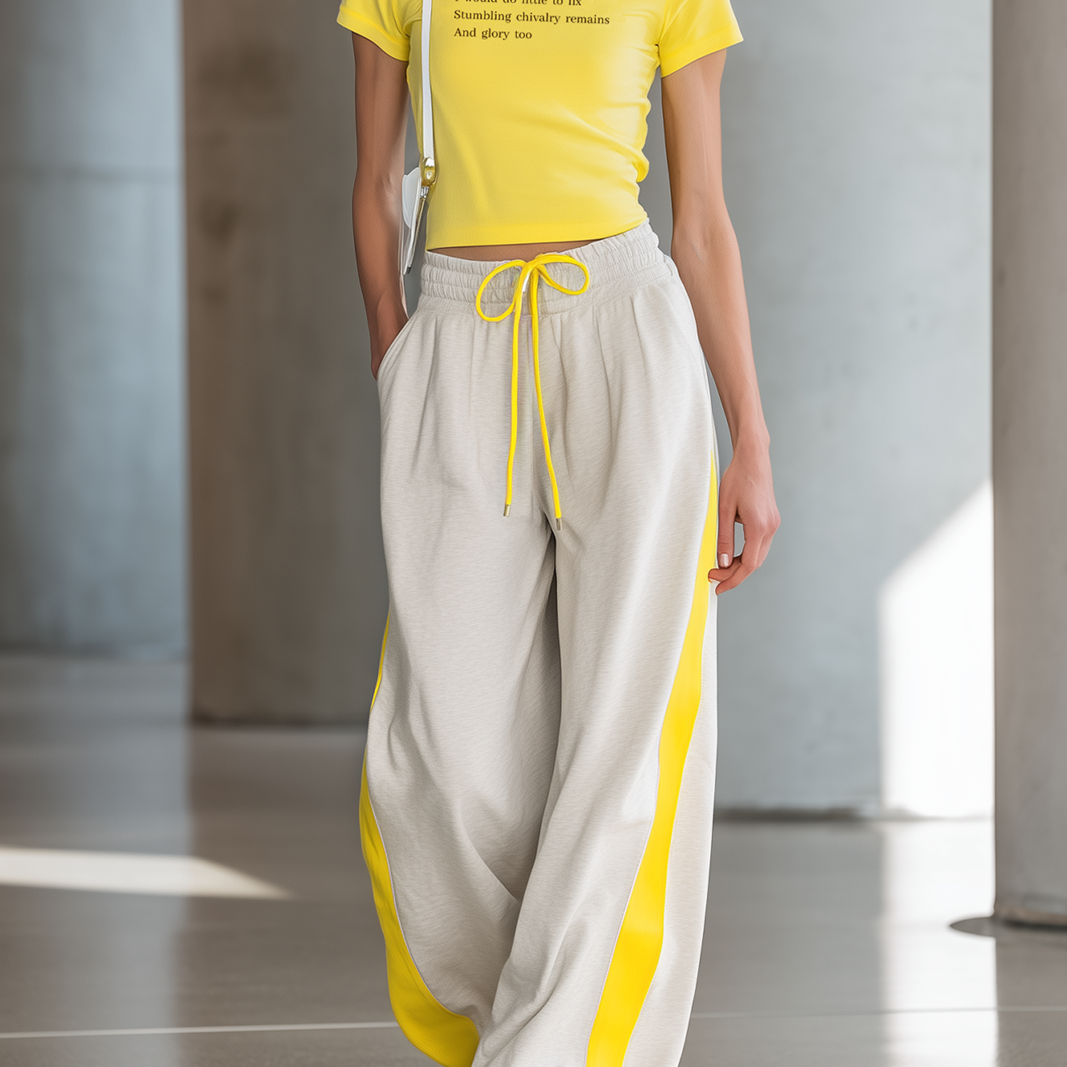 Women's Fashionable Casual Yellow Letter Print Short Top And Trousers Set
