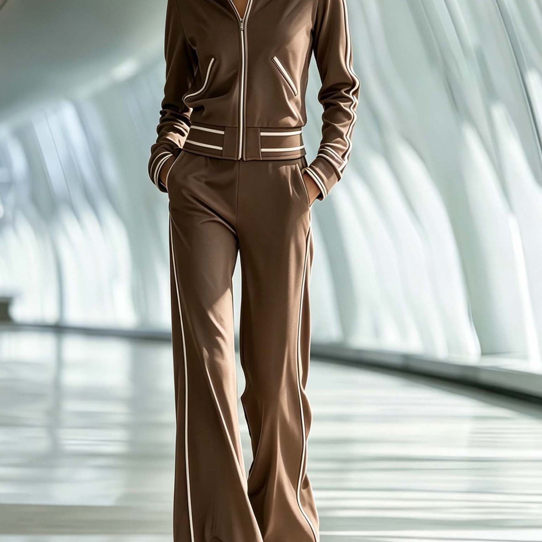 Women's Stylish Casual White Long-sleeved Top And Trousers Set