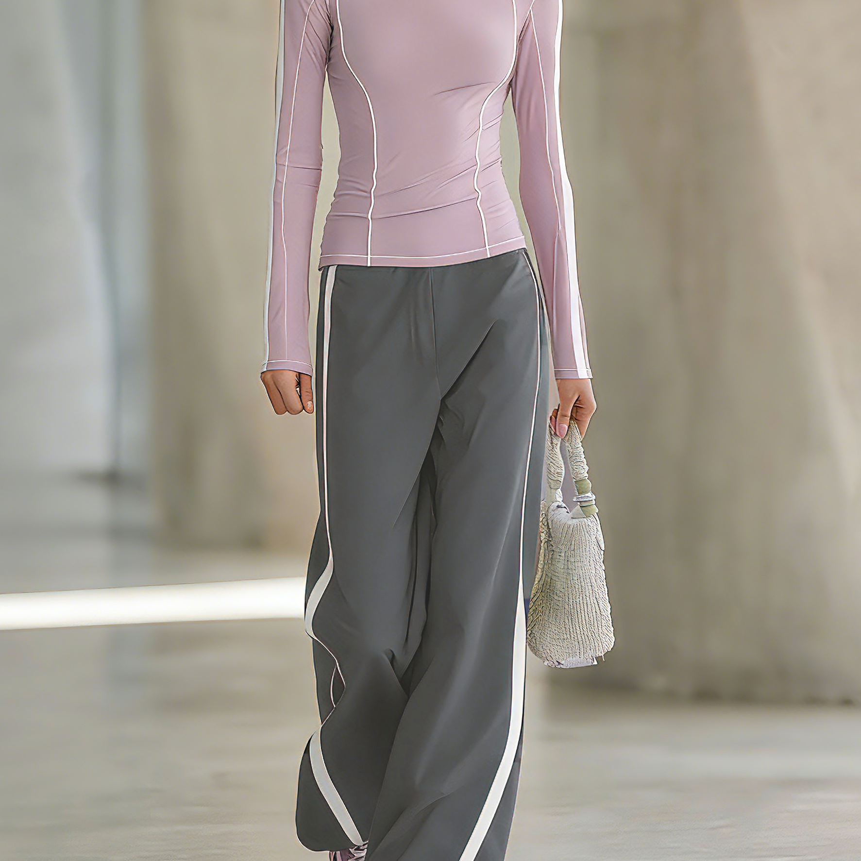 Women's Lightweight Outdoor Casual Knitted T-shirt And Wide-leg Trousers Set