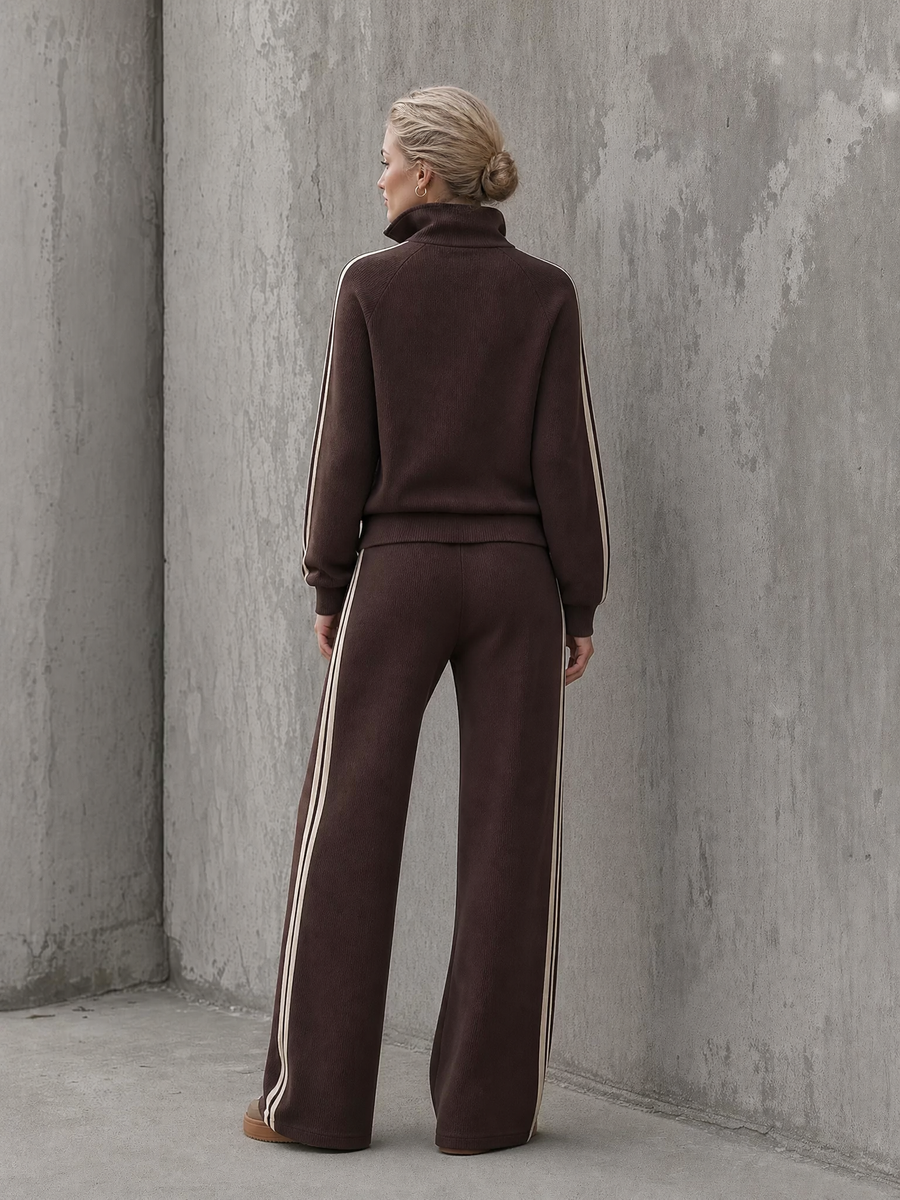 Espresso Half-Zip Knit Top & Wide-Leg Pant Set