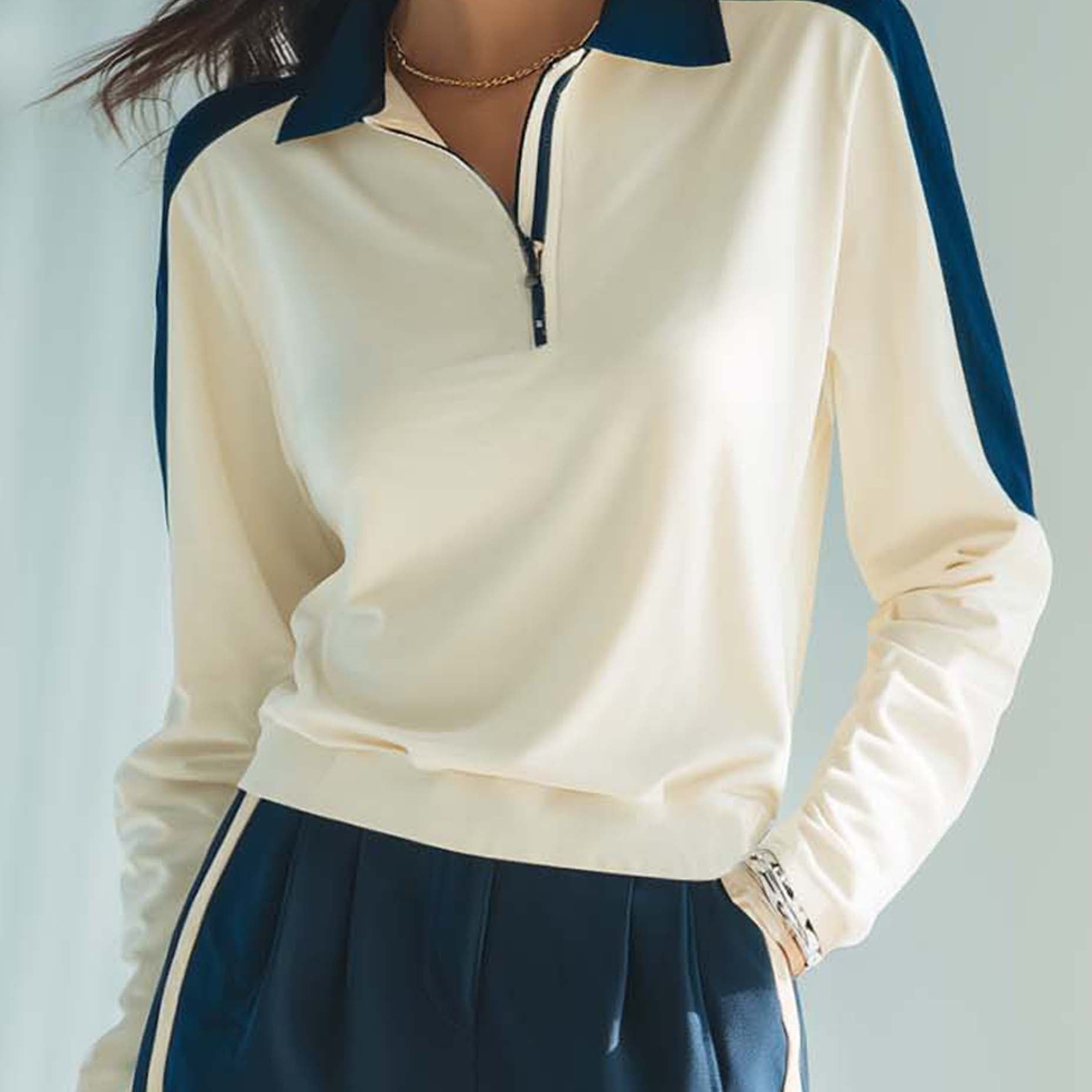 Women's Stylish Casual Off-white Collared Top