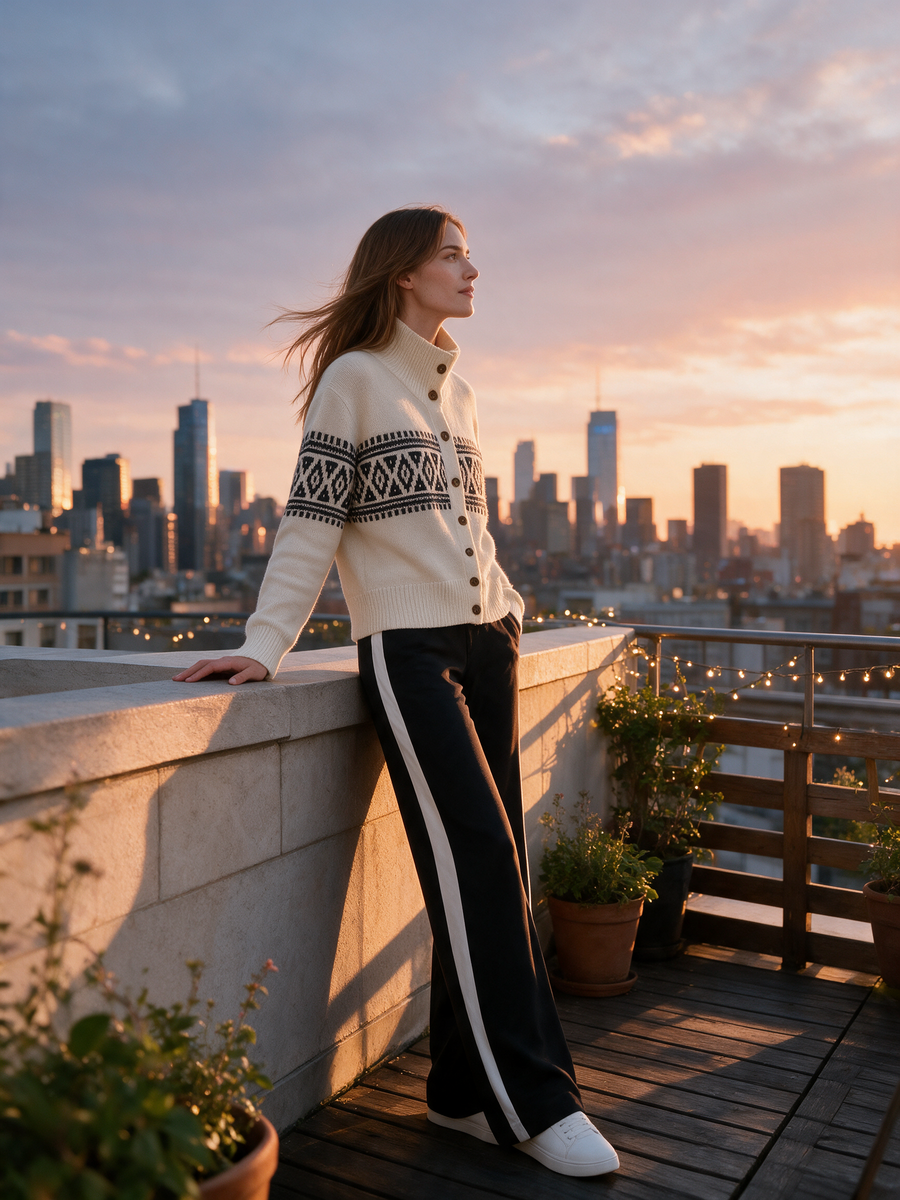 White Long-sleeve Turtleneck Cardigan In A Casual, Stylish Design