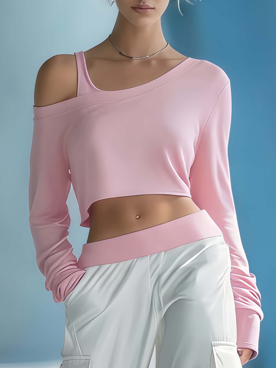 Women's Stylish Casual Dark Blue Off-the-shoulder Top
