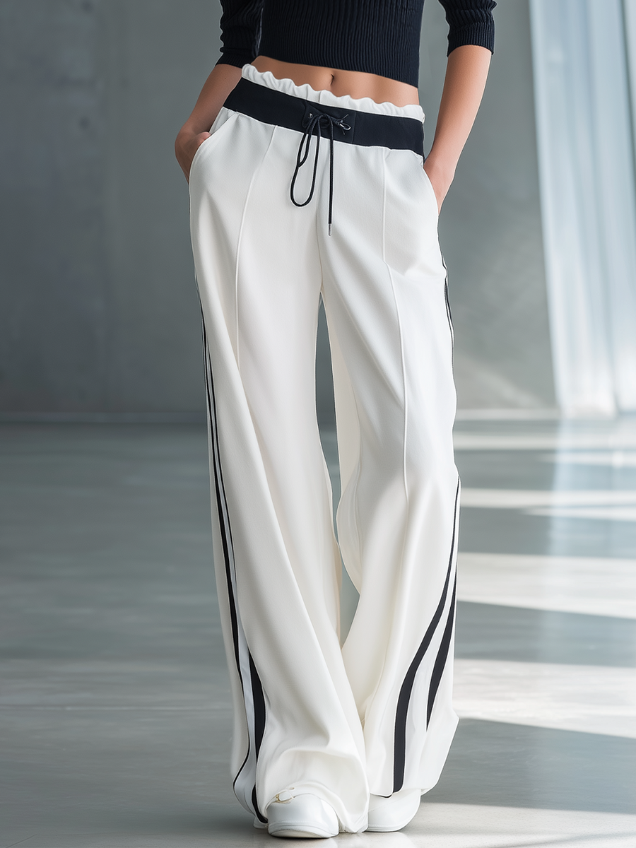 Women's Fashionable Casual Black Off-the-shoulder Top And Wide-leg Pants Set