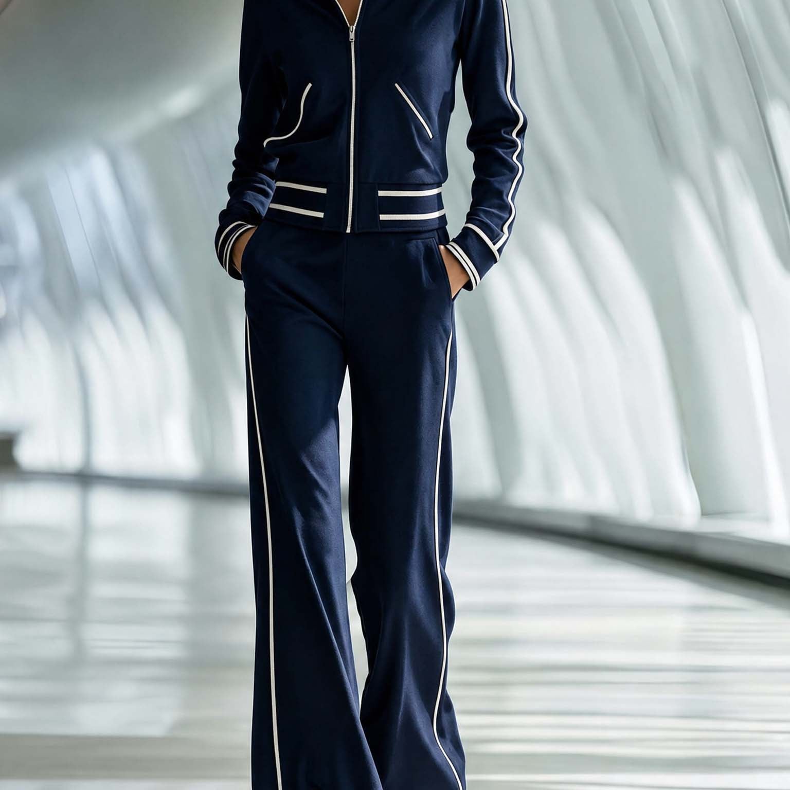 Women's Stylish Casual White Long-sleeved Top And Trousers Set