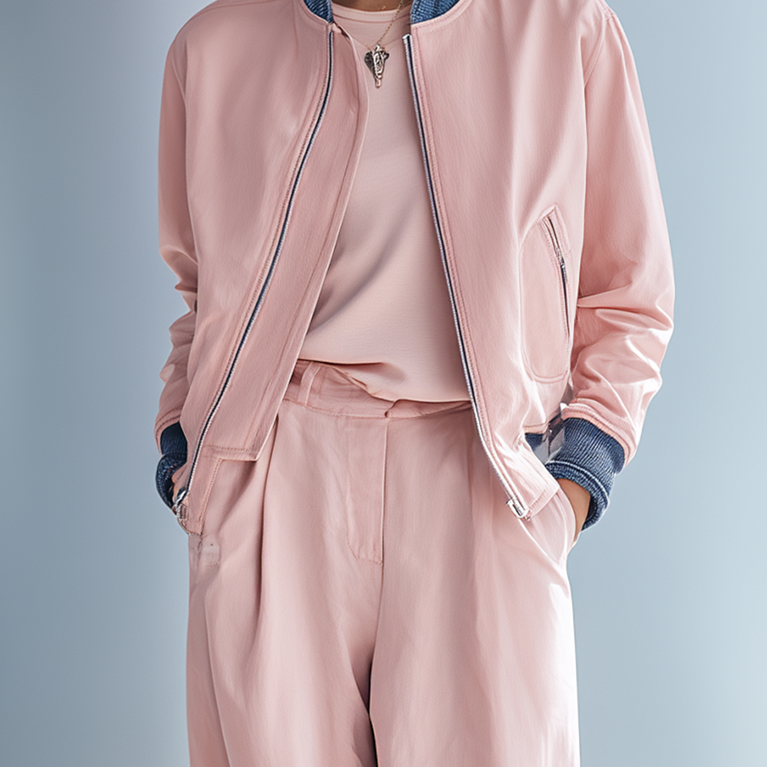 Women's Stylish Pink Casual Jacket With Denim Trim