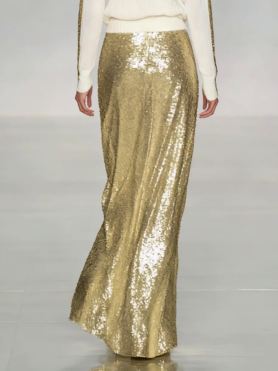 Women's Gold Sequin Long Skirt