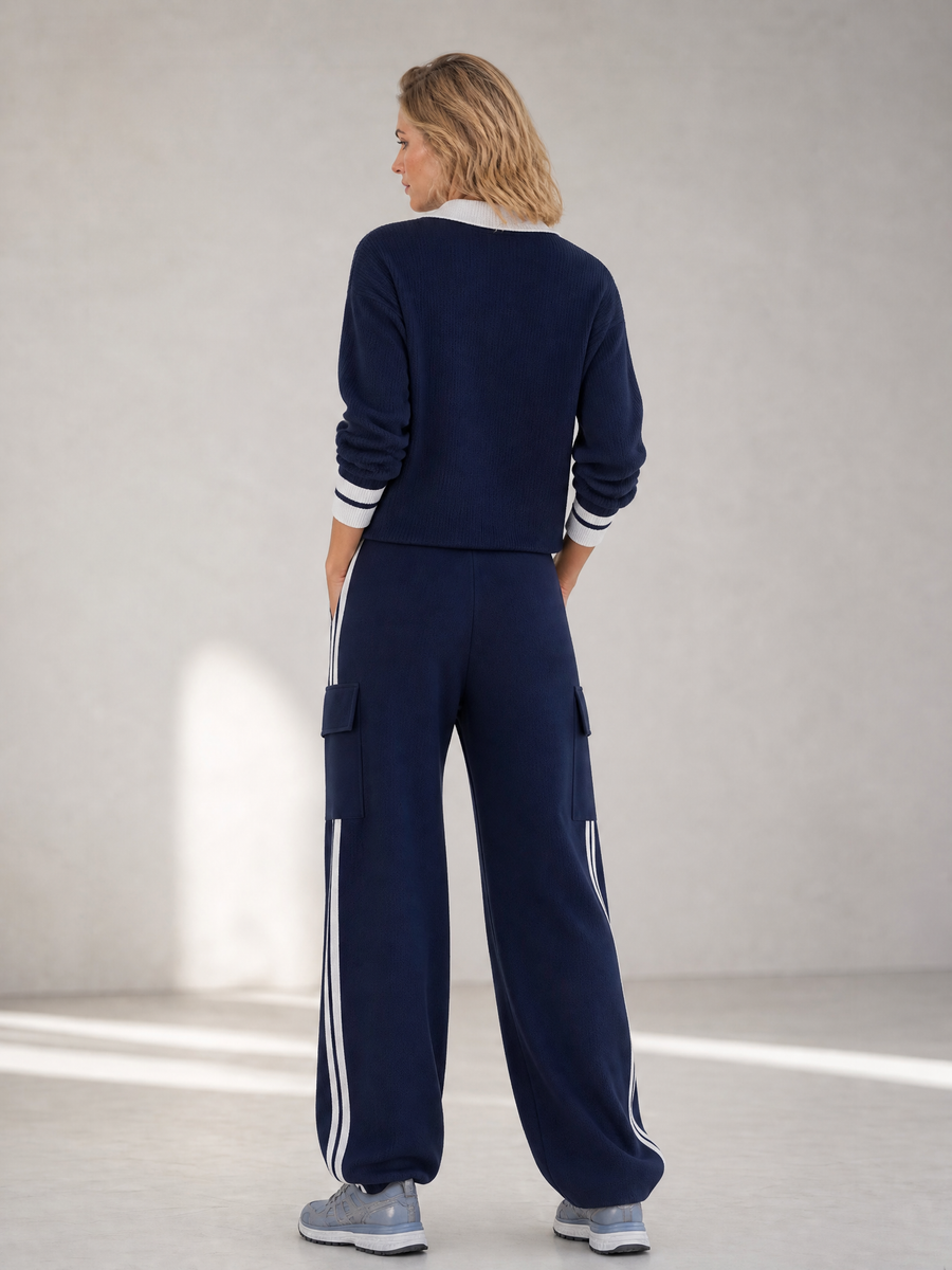 Navy Blue Polo Shirt And Cargo Joggers Set