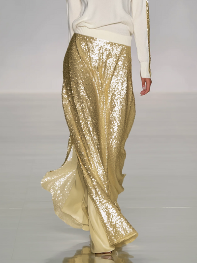 Women's Gold Sequin Long Skirt