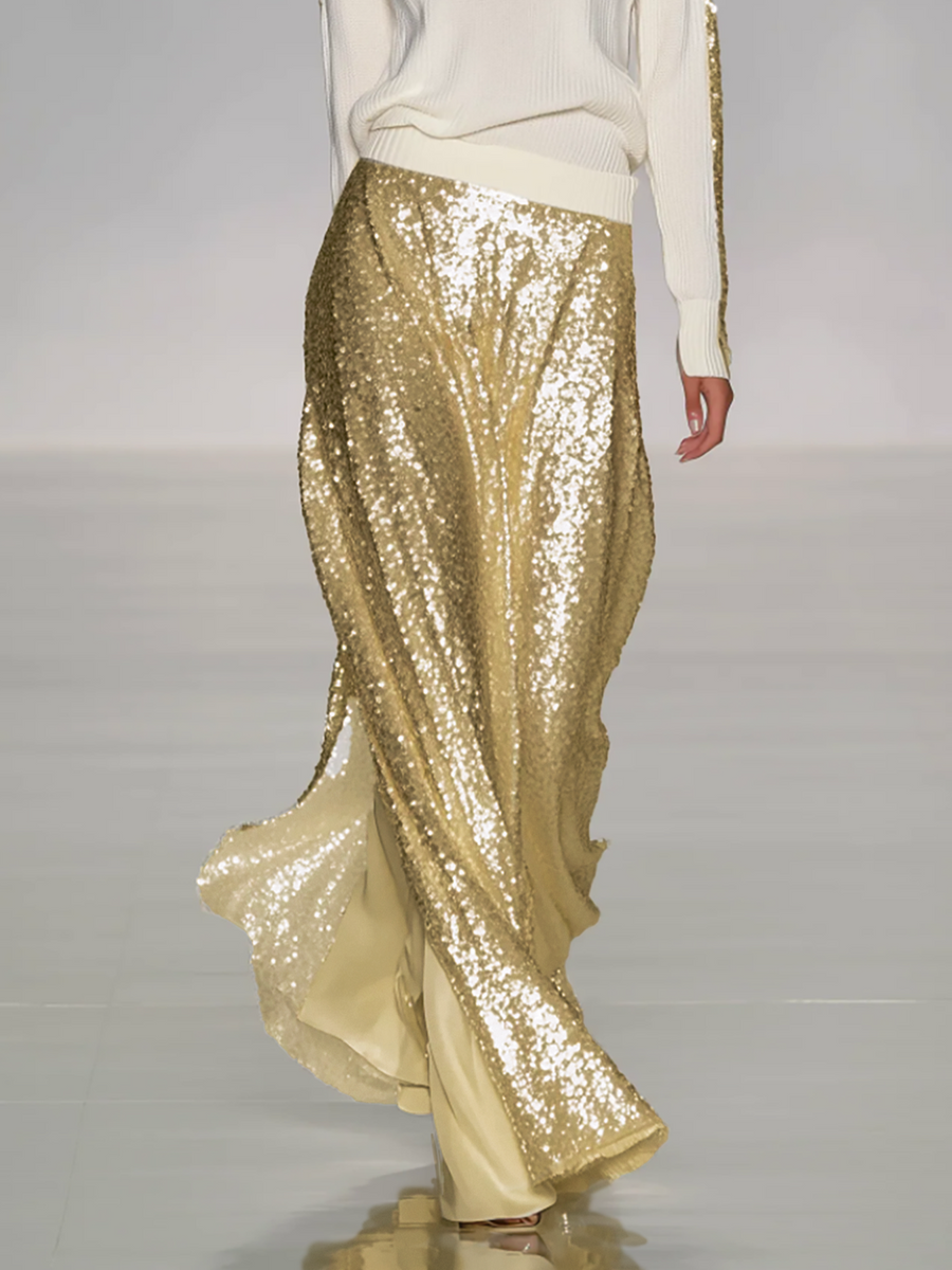 Women's Gold Sequin Long Skirt