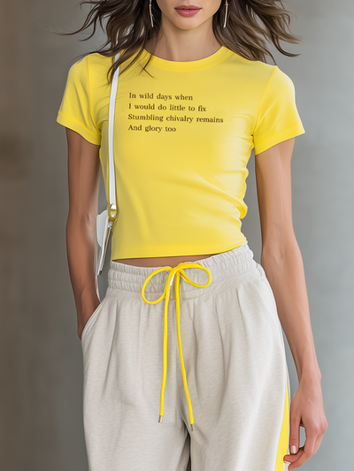 Women's Fashionable Casual Yellow T-shirt With Letter Print