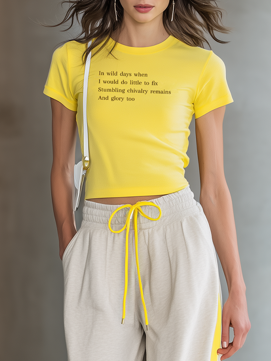 Women's Fashionable Casual Yellow T-shirt With Letter Print