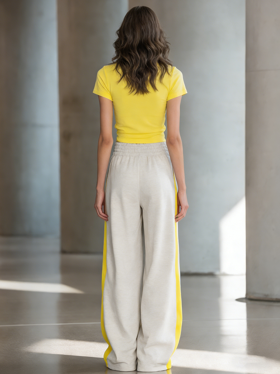 Women's Fashionable Casual Yellow Letter Print Short Top And Trousers Set