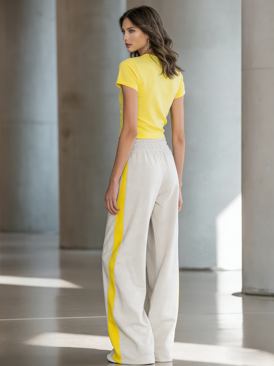 Women's Fashionable Casual Yellow Letter Print Short Top And Trousers Set