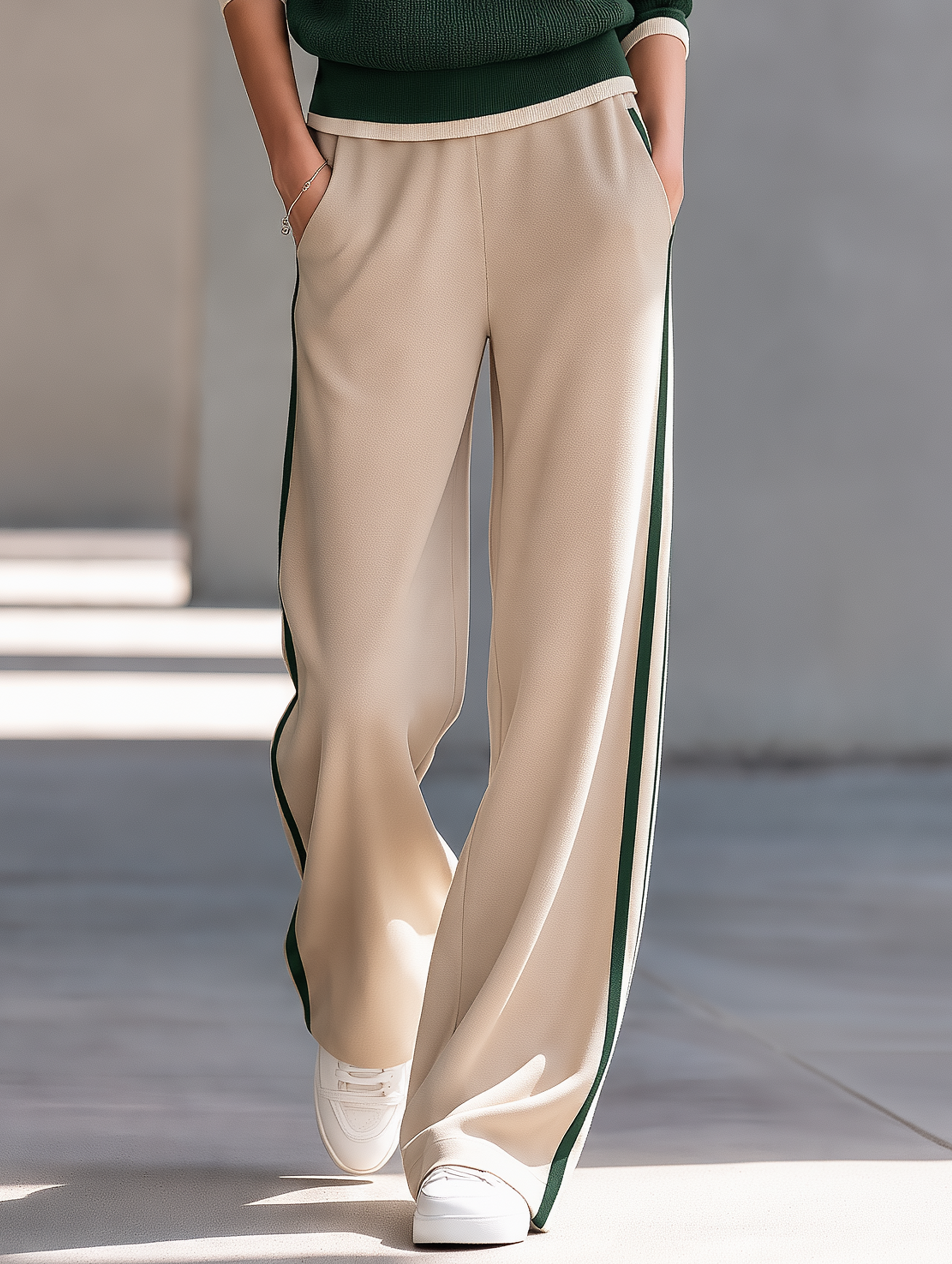 Minimalist Off-White And Grey Color-Block Straight-Leg Trousers