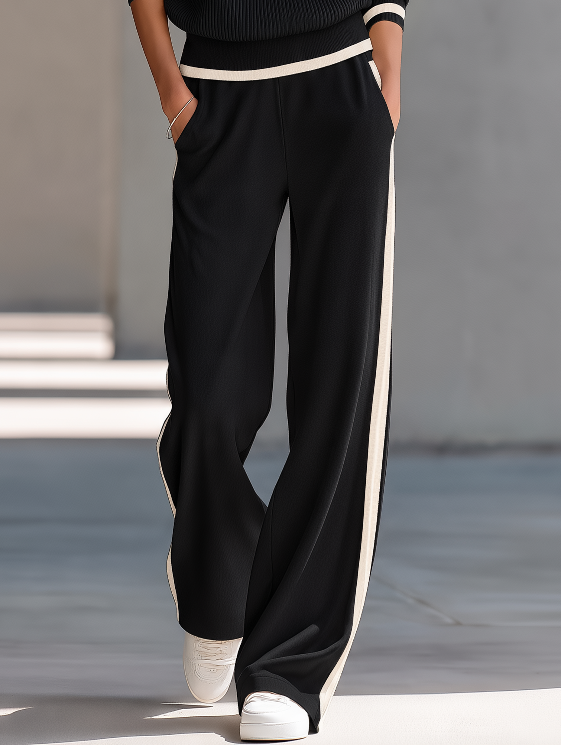 Minimalist Off-White And Grey Color-Block Straight-Leg Trousers