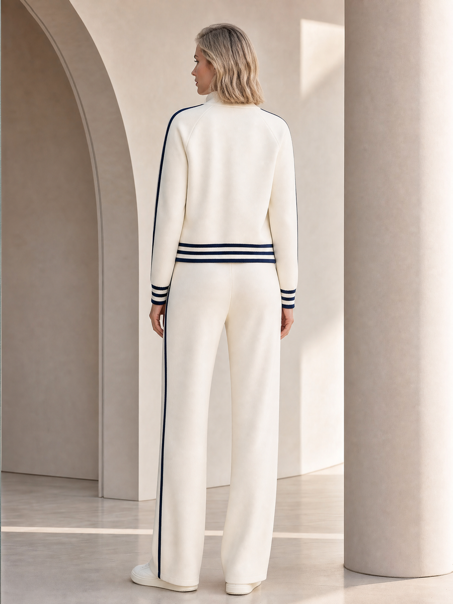 Off-white Zip-up Jacket And Casual Suit Trousers Set
