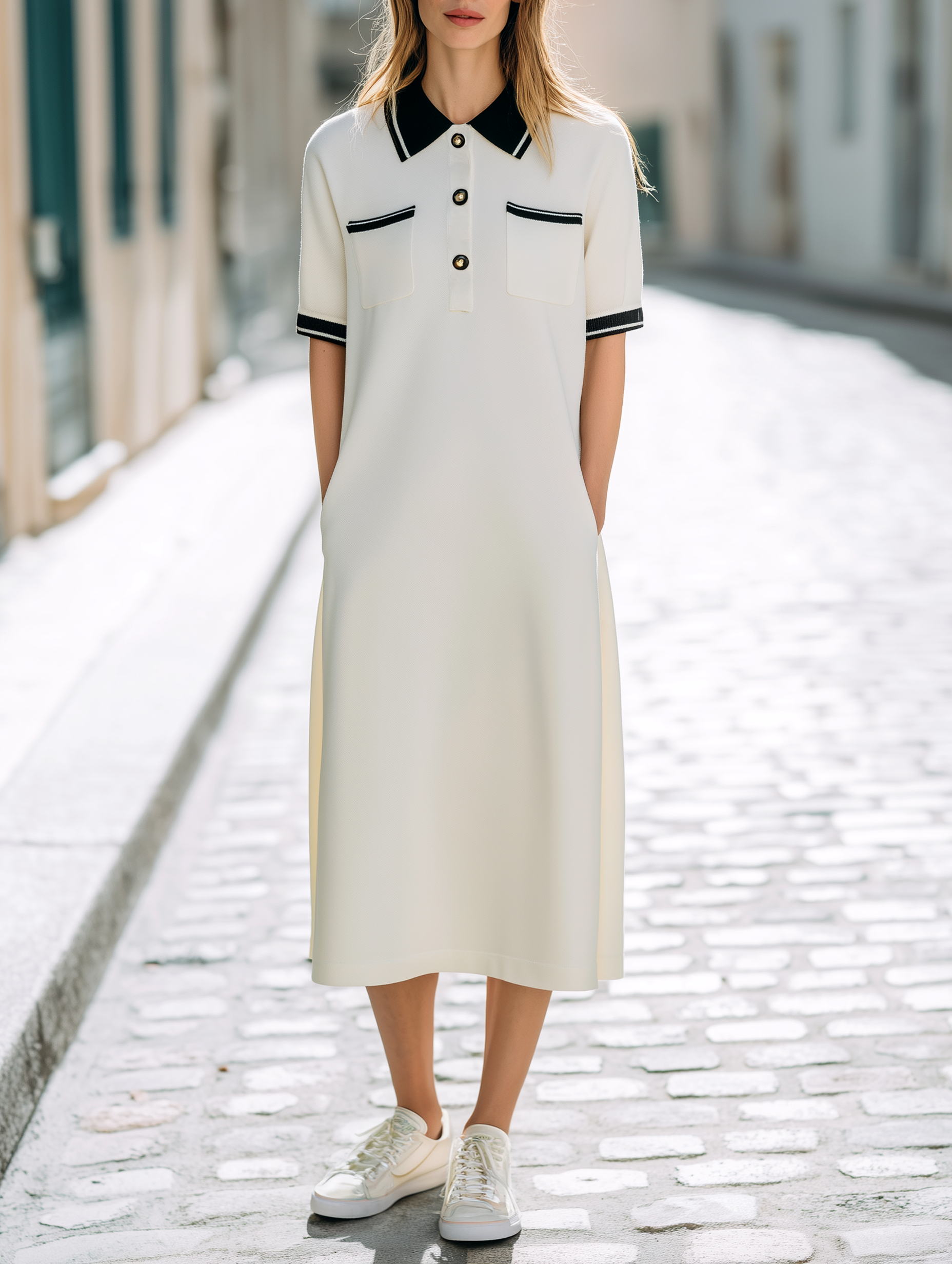 Off-white Casual Collared Polo Dress In A Chanel-inspired Style