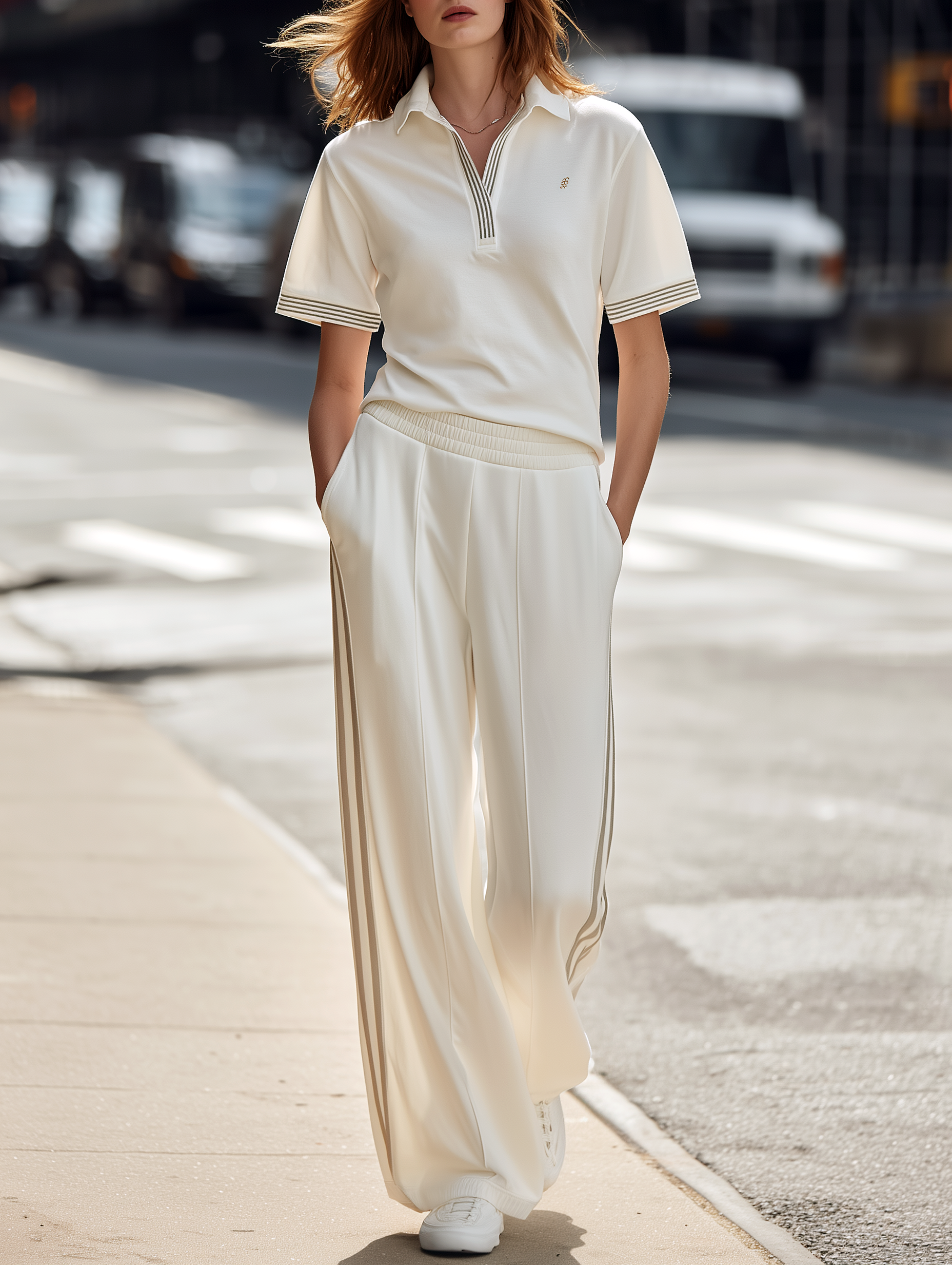 Off-white Cotton Piqué Polo Shirt And Wide-leg Sweatpants Set