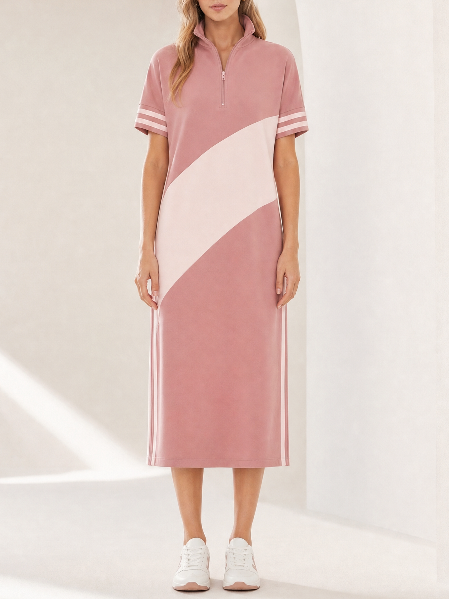 Dusty Pink Panel Loose-Fit Sporty Dress