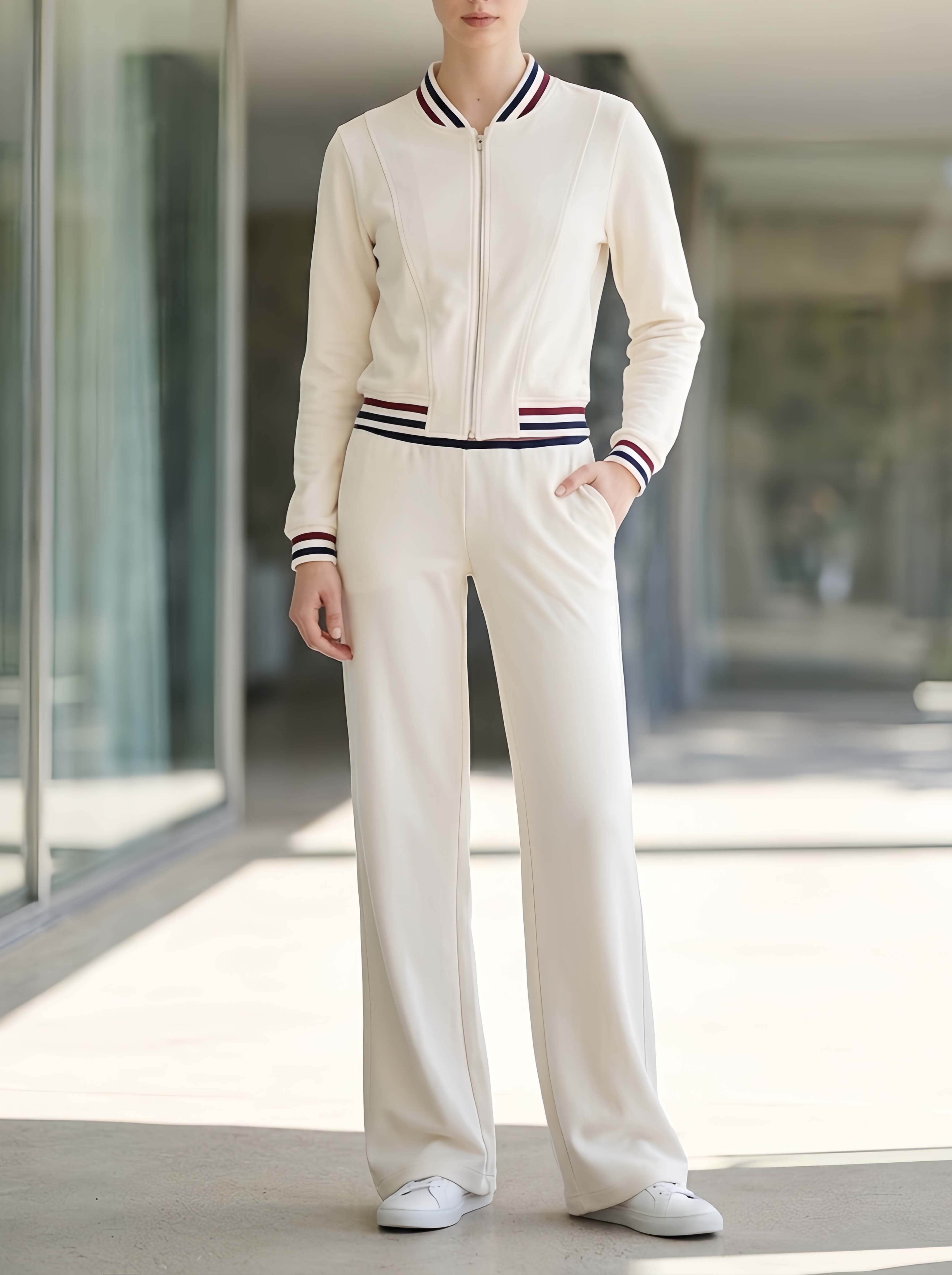 Off-white Long-sleeved Jacket And Trousers Casual Sportswear Set