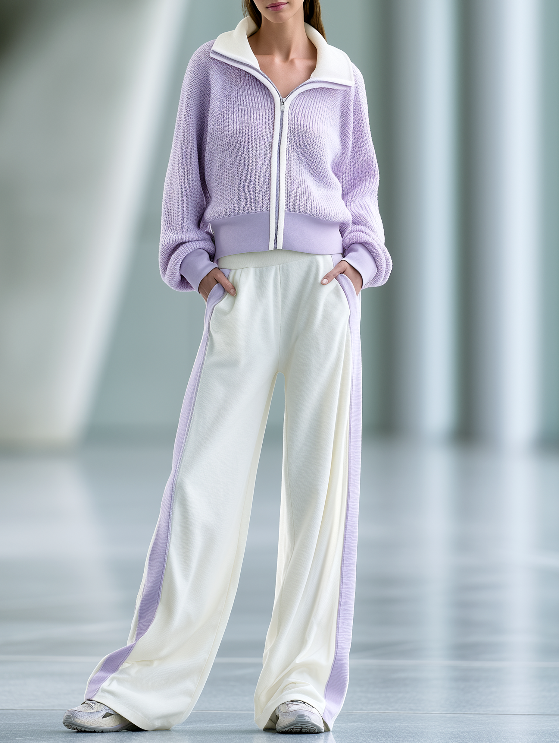 Women's Knit Zip-Up Jacket & Wide-Leg Pants Two-Piece Set