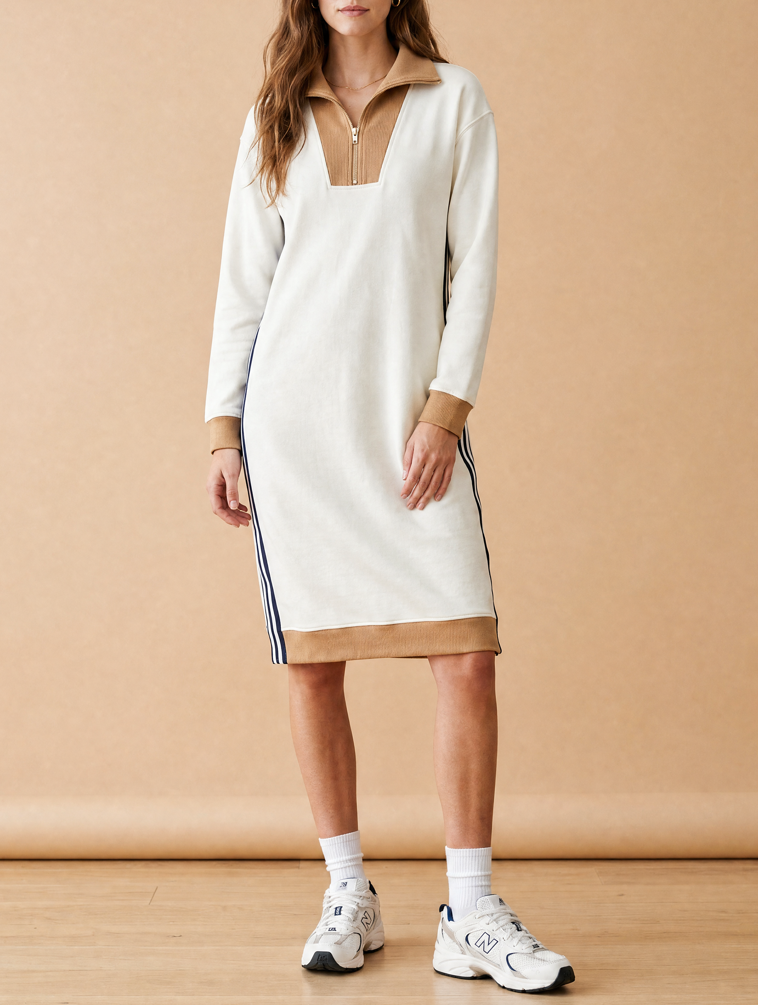 Off-white Color-block Loose-fit Sweatshirt Dress With Side Slits