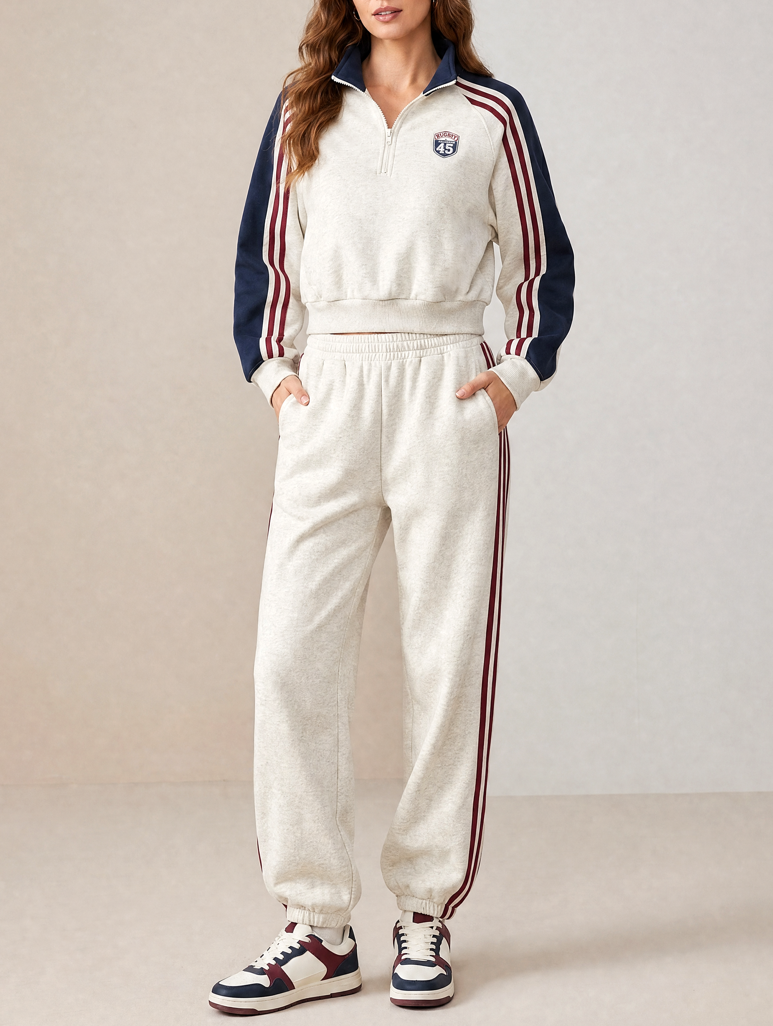 Light Grey And Navy Sweatshirt & Casual Cuffed Joggers Set