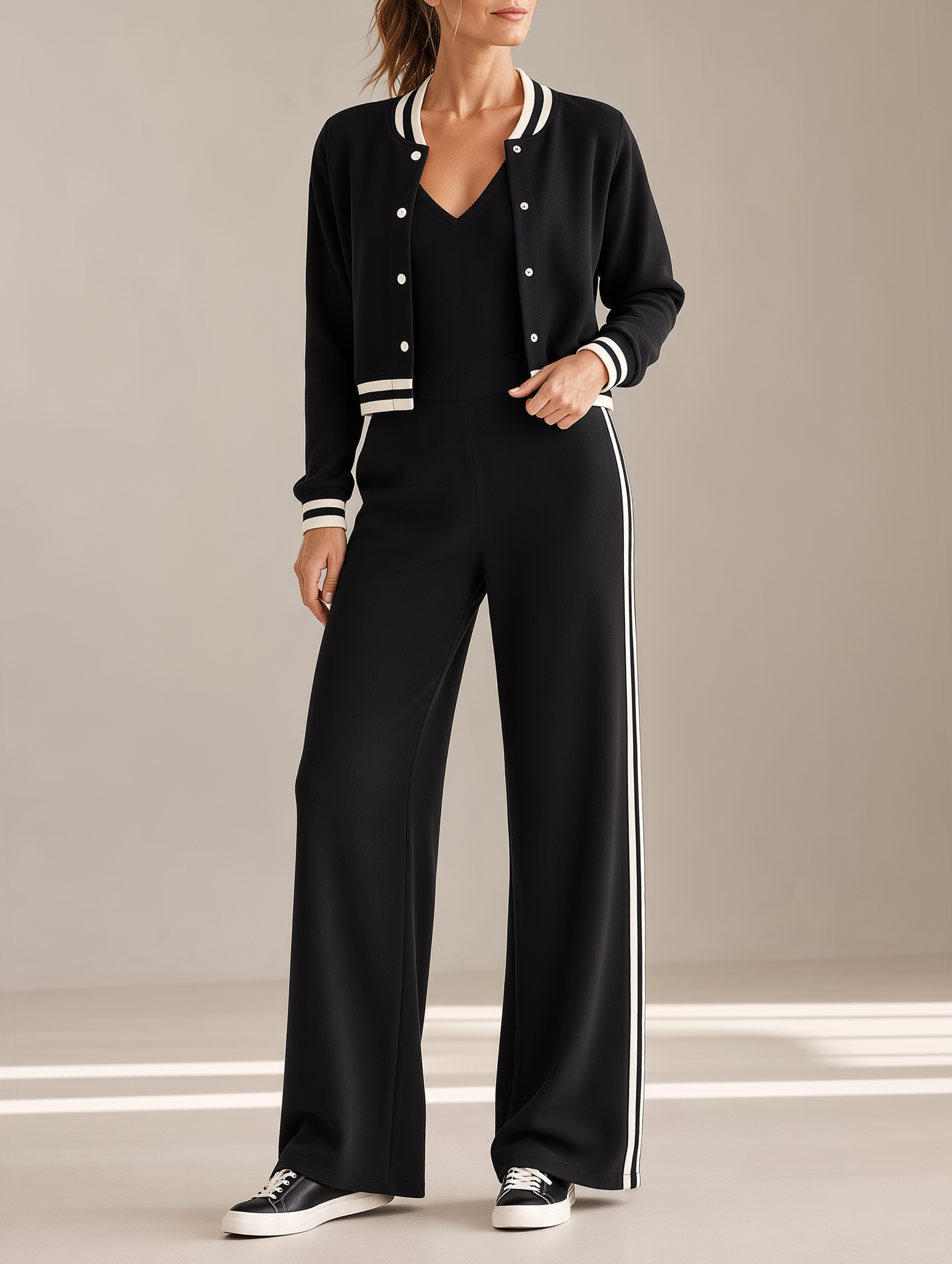Black Casual Sporty Baseball-style Matching Set