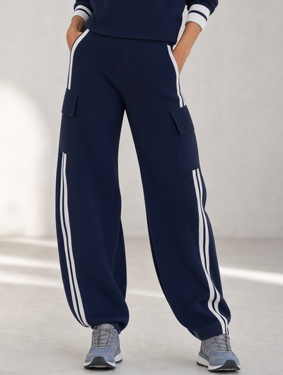 Navy Blue Utility Sweatpants With Webbing Detail