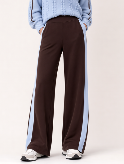 Dark Brown Wide-leg Trousers With Color-block Detailing