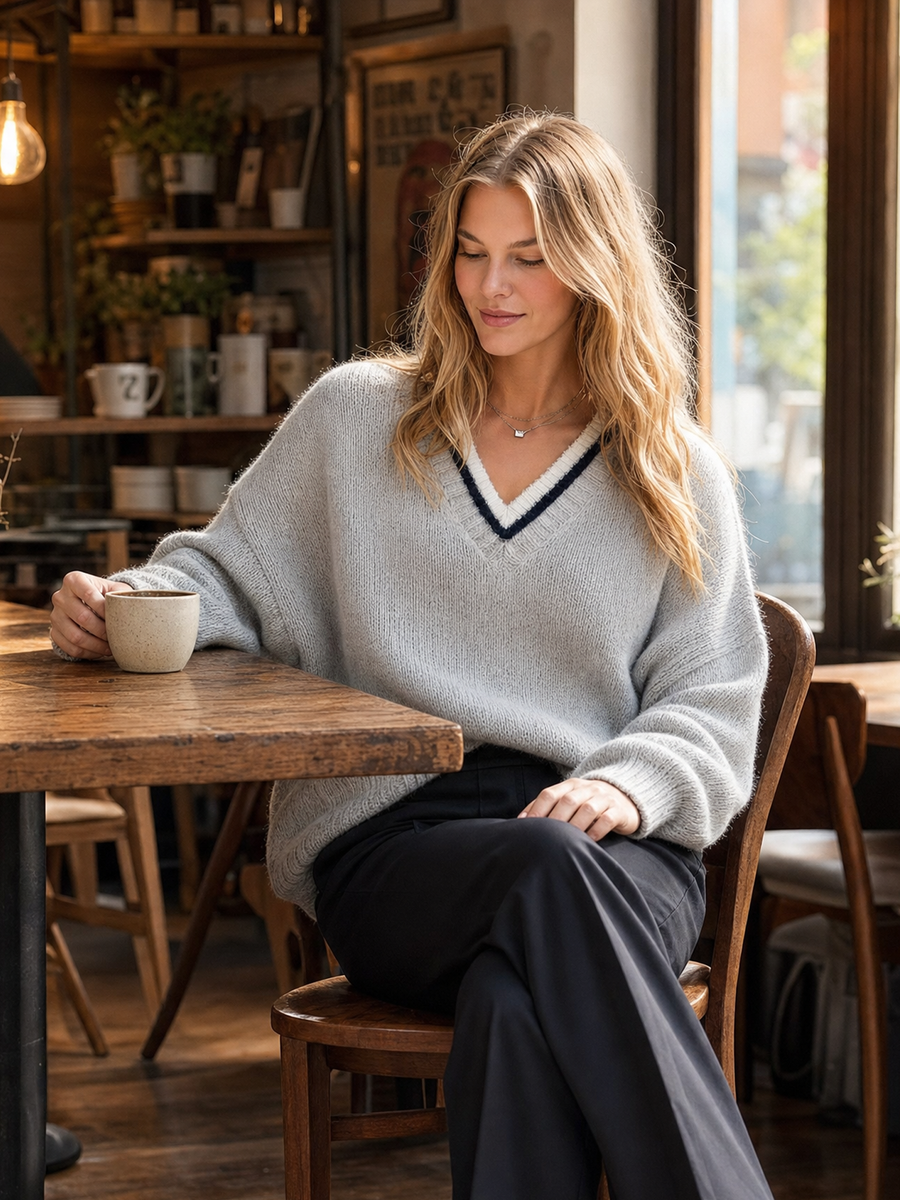 Light Gray Drop-shoulder Long-sleeve Pullover Sweater