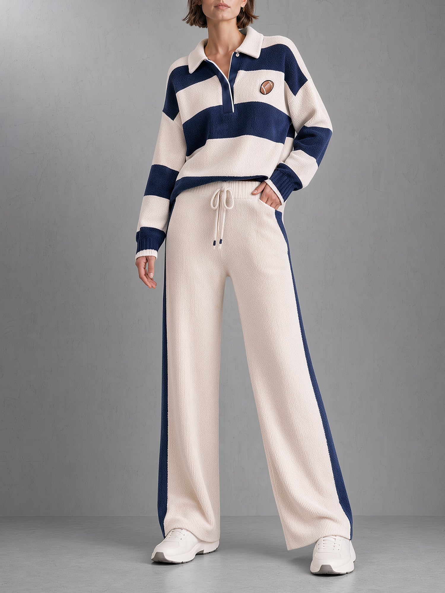 Rugby Stripe Quarter-Zip Polo Knit Sweater & Pants Set