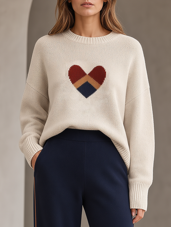 Beige Vintage-style Jacquard Sweater