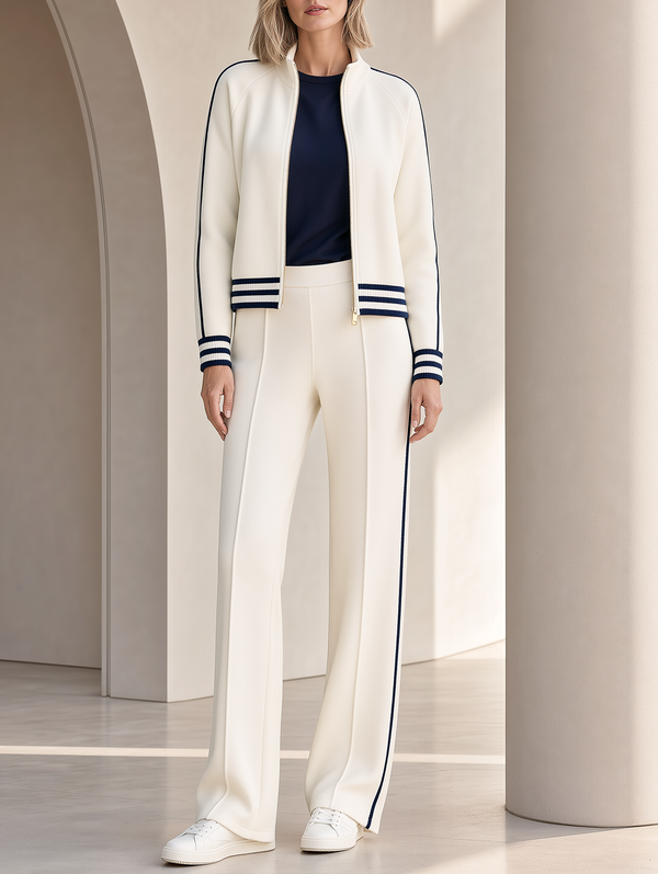 Off-white Zip-up Jacket And Casual Suit Trousers Set