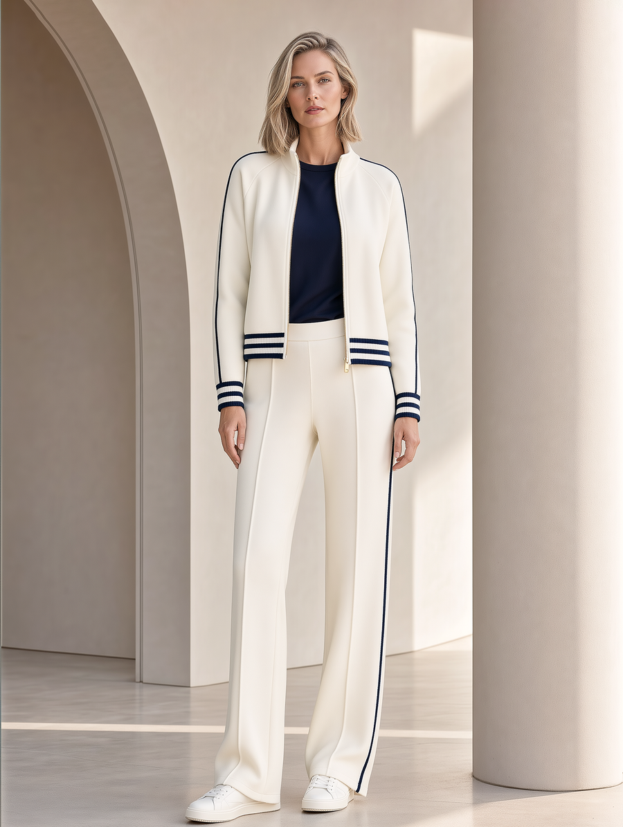 Off-white Zip-up Jacket And Casual Suit Trousers Set