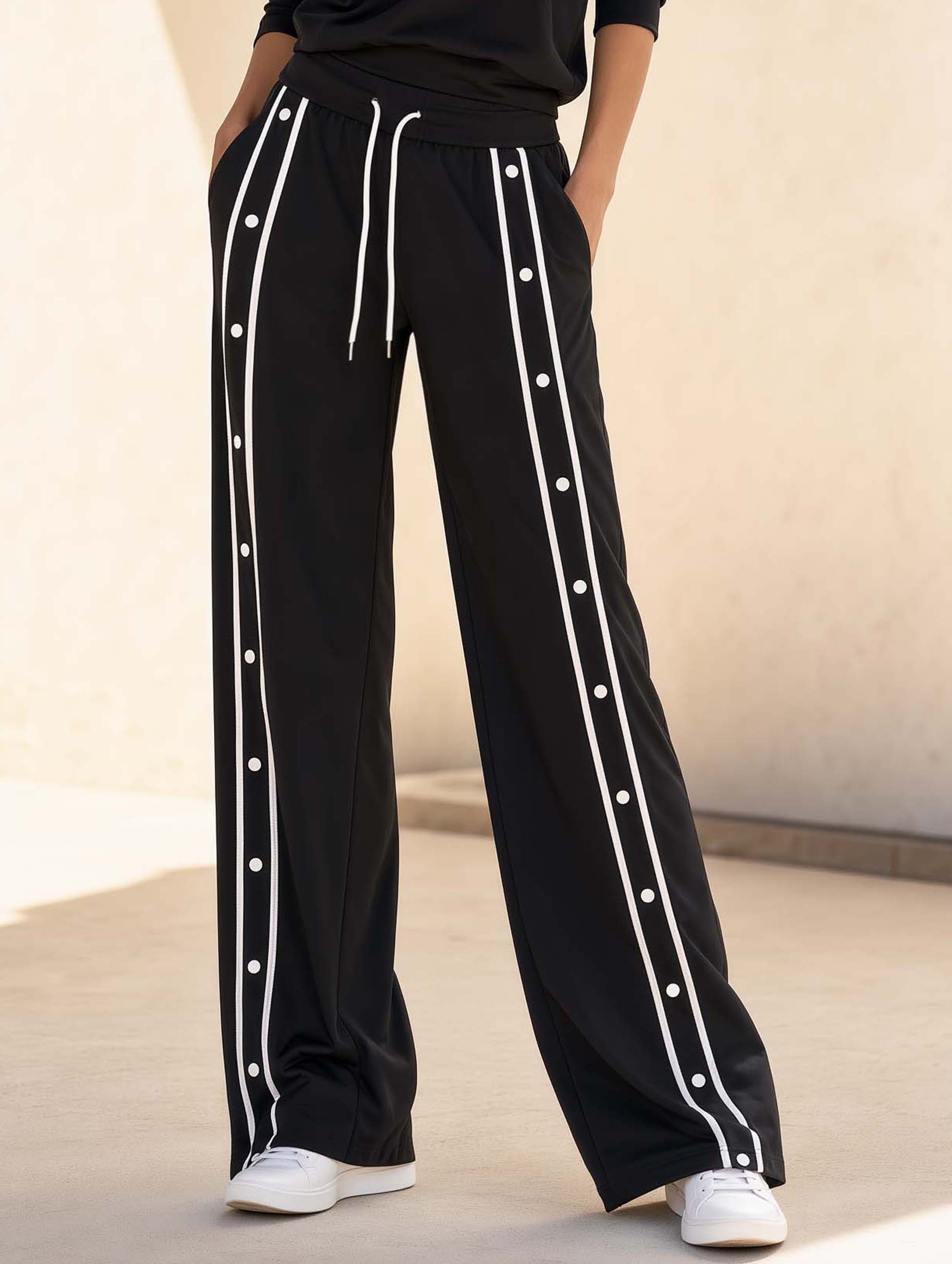 Classic Black Trousers With Stylish Decorative Buttons