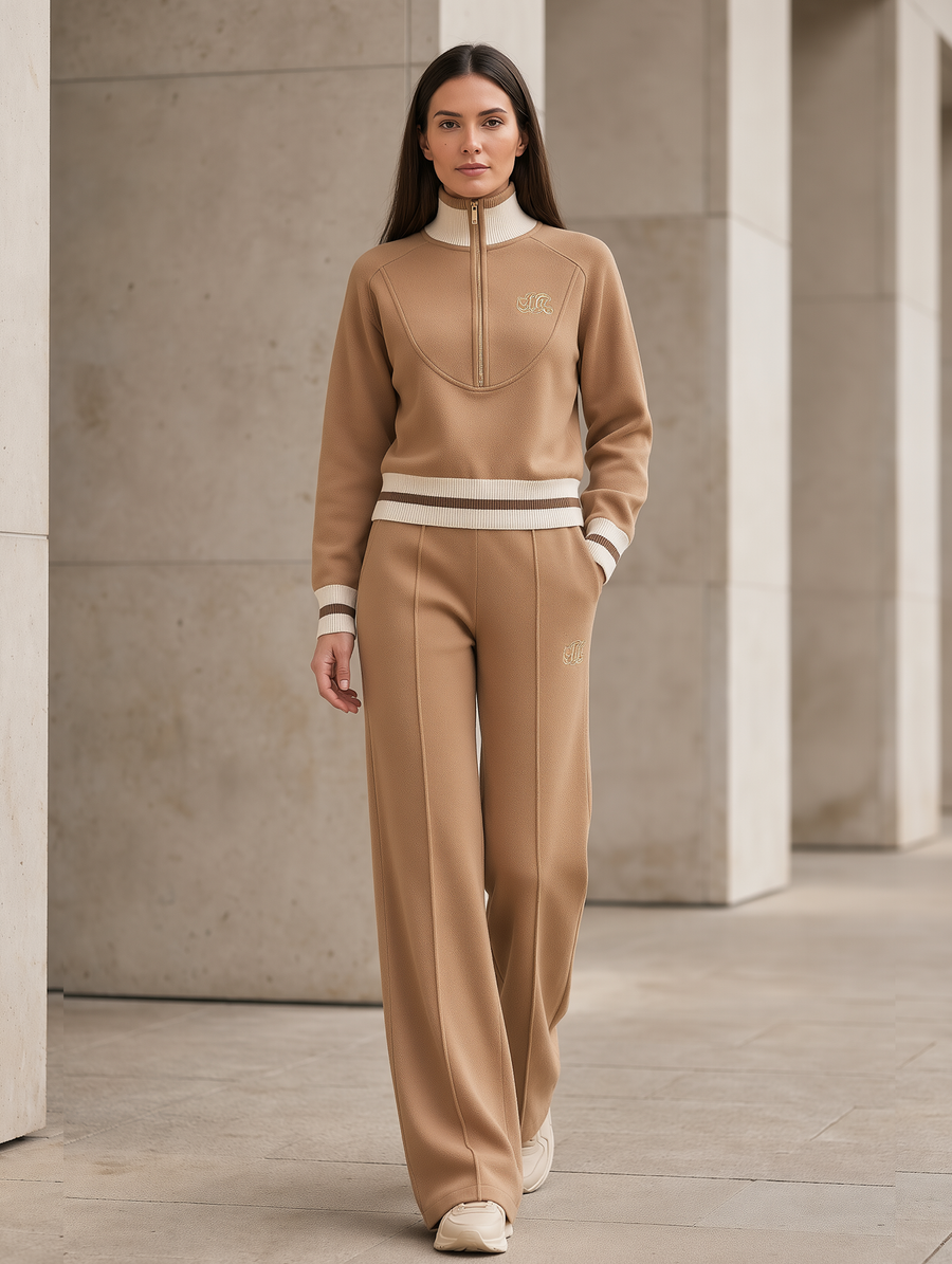 Half-Zip Cropped Sweatshirt & Wide-Leg Pants Two-Piece Set